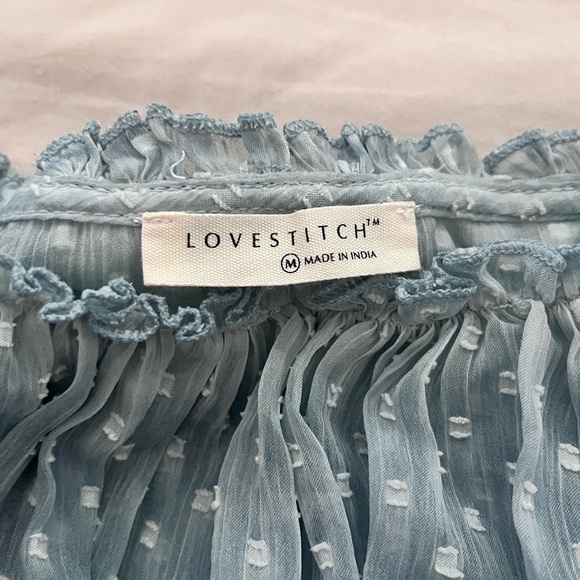 lovestitch Blue Swiss Dot Ruffle Off-Shoulder Tunic - Picture 3 of 3